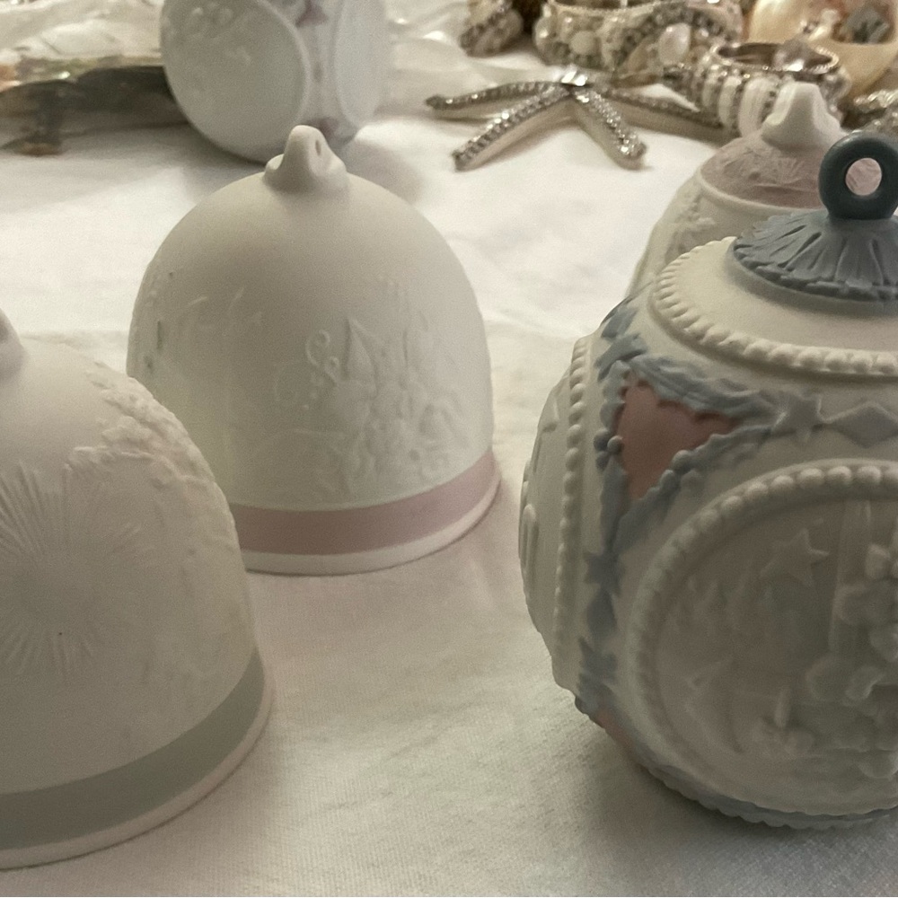 Lladro White and Pink Holiday Ornament Set